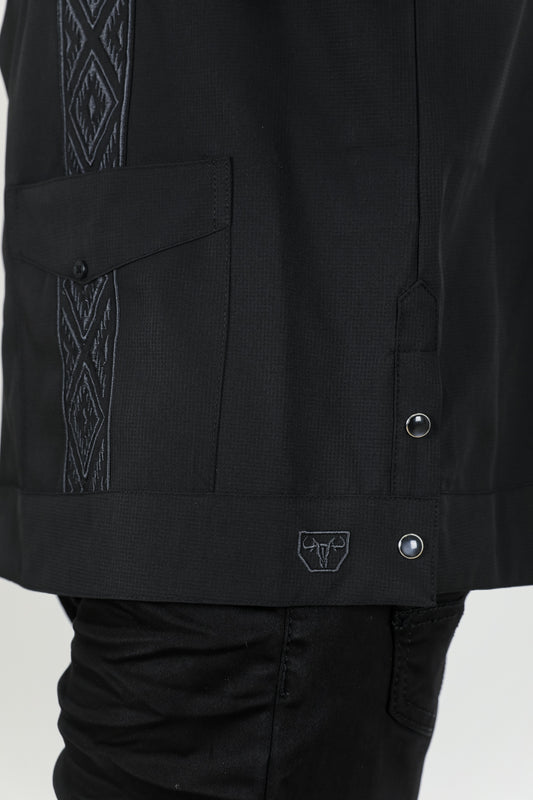 black modern guayabera shirt men platini back