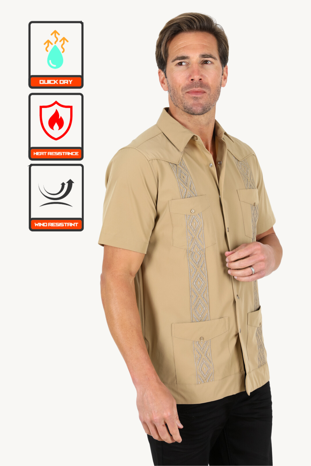 Men's Modern Khaki GUAYABERA Shirt