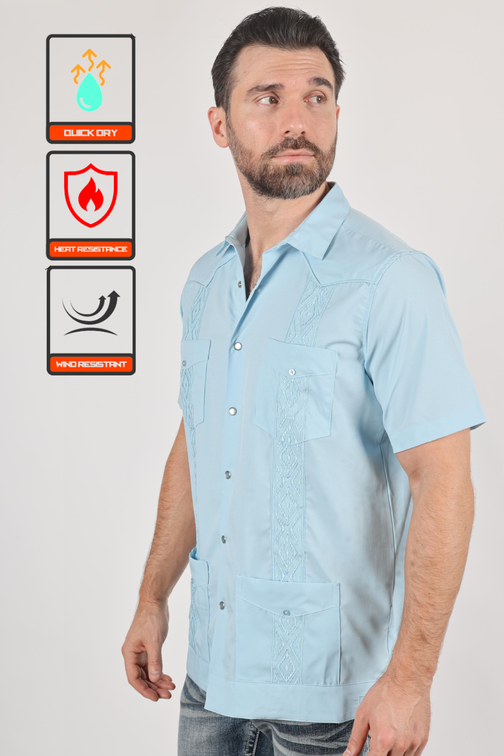 Men's Modern Light Blue GUAYABERA Shirt