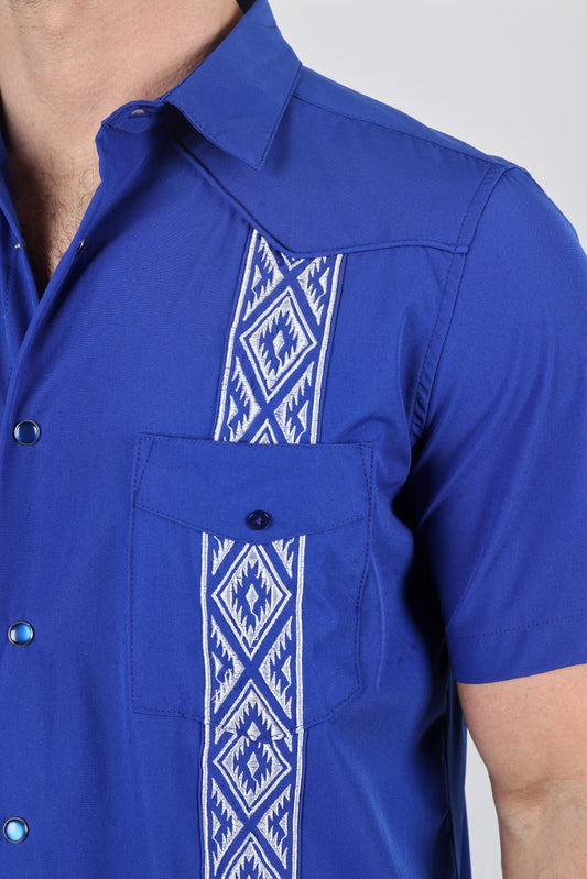 royal blue modern guayabera shirt men platini close-up