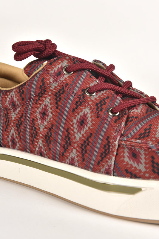 red aztec medallion canvas sneaker men platini back