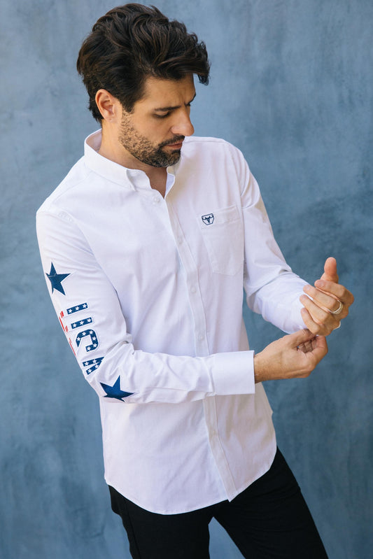 Mens Cotton Modern Fit Stretch USA Embroidery Shirt