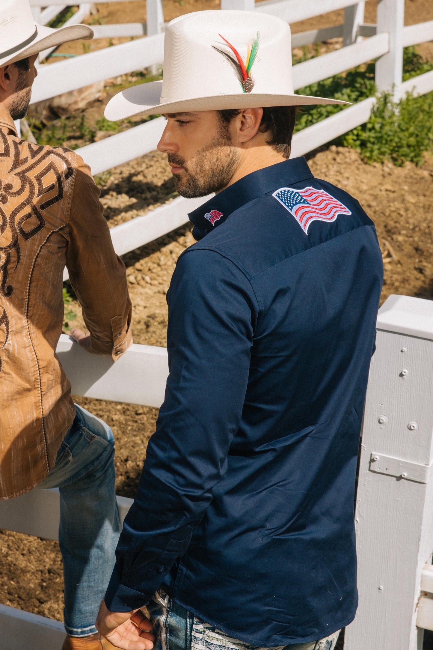 Mens Cotton Modern Fit Stretch USA Embroidery Shirt