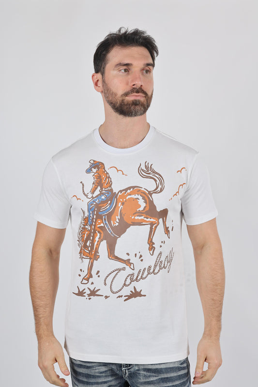 Mens Modern Fit Cotton Stretch Horse-Rider Print T-Shirt