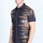 Mens Modern Fit Stretch Baroque Print Polo with Rhinestones