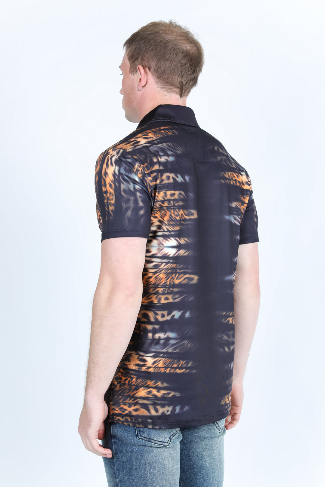 Mens Modern Fit Stretch Baroque Print Polo with Rhinestones