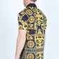 Mens Modern Fit Stretch Baroque Print Polo with Rhinestones