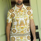 Mens Modern Fit Stretch Baroque Print Polo with Rhinestones