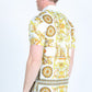 Mens Modern Fit Stretch Baroque Print Polo with Rhinestones