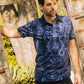 Mens Modern Fit Stretch Baroque Print Polo with Rhinestones