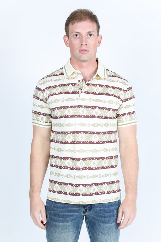 Mens Modern Fit Stretch Cotton Aztec Print Polo