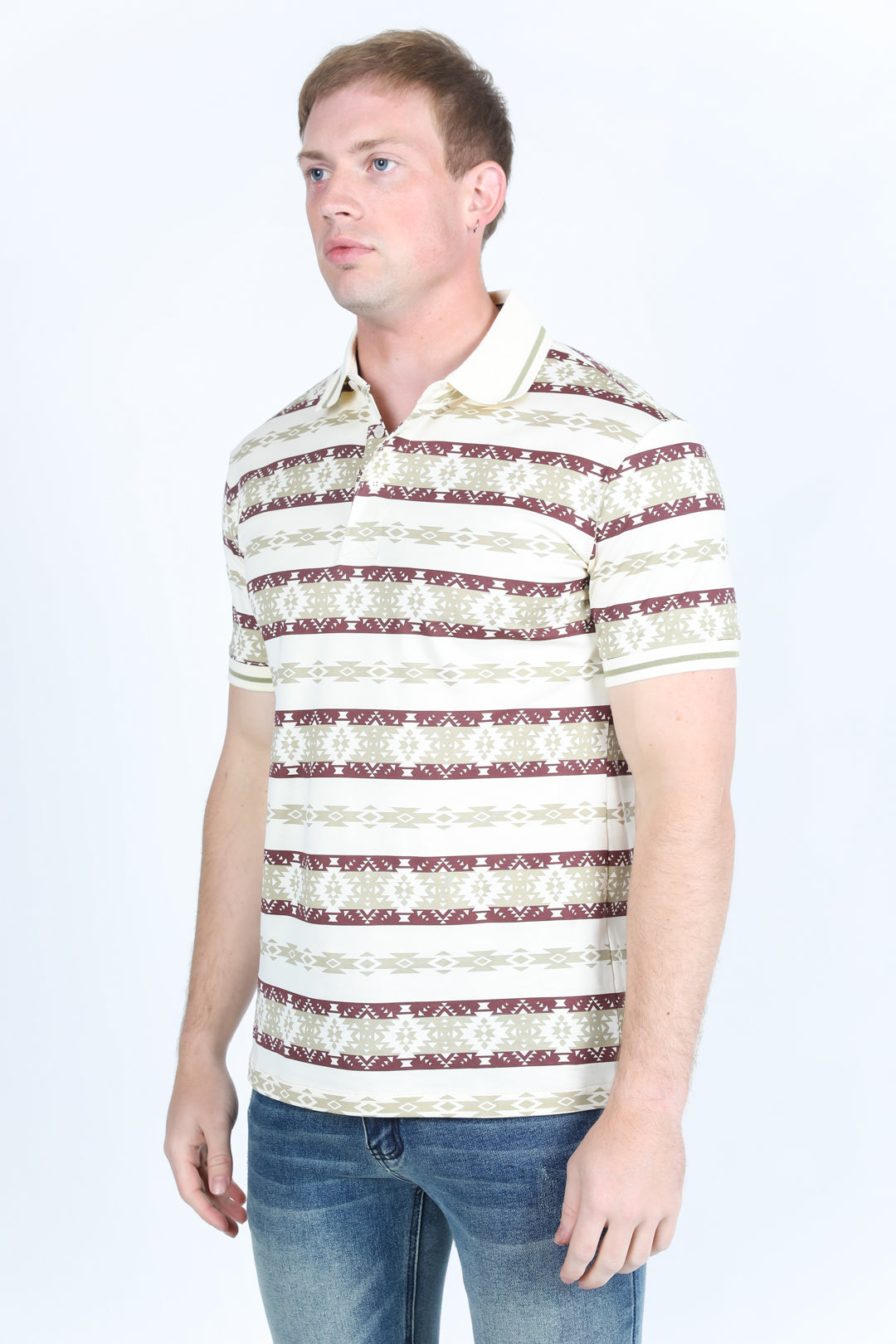 Mens Modern Fit Stretch Cotton Aztec Print Polo