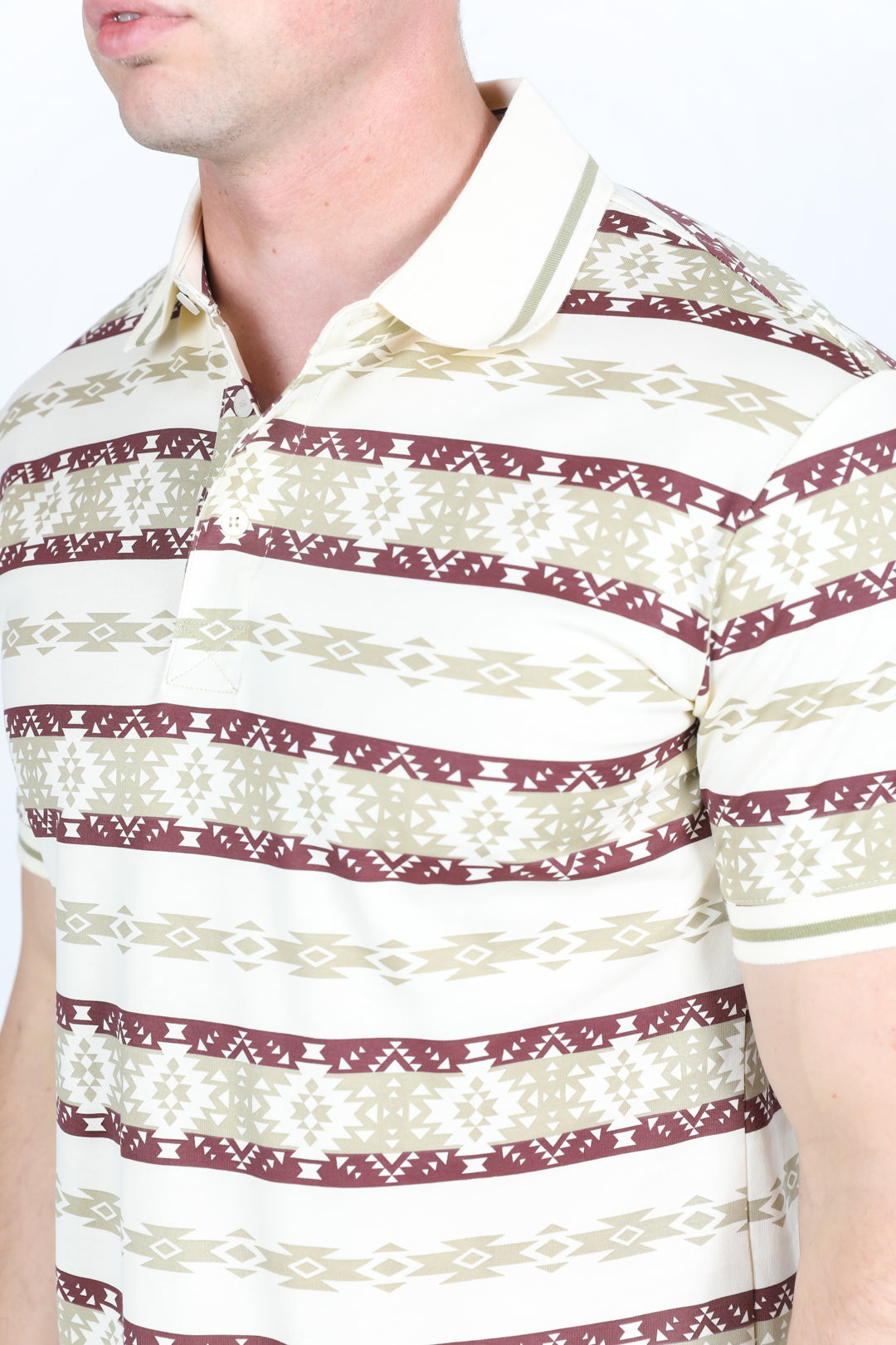 Mens Modern Fit Stretch Cotton Aztec Print Polo