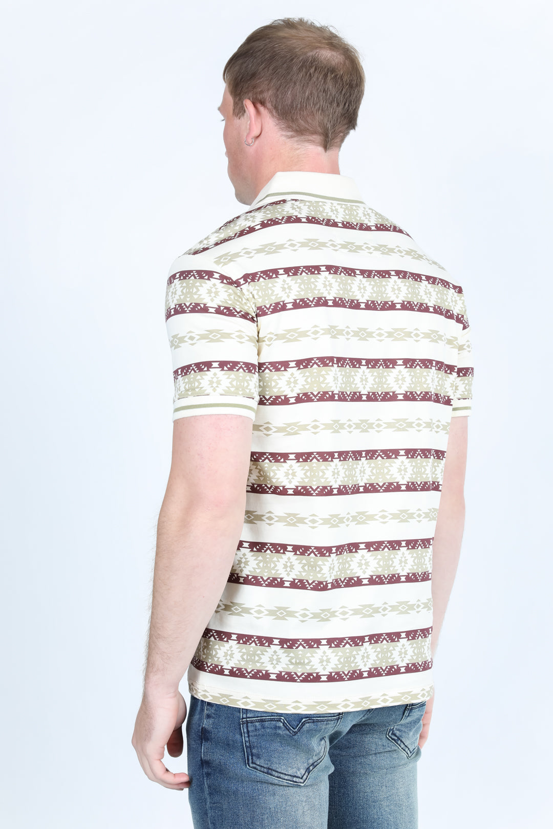 Mens Modern Fit Stretch Cotton Aztec Print Polo