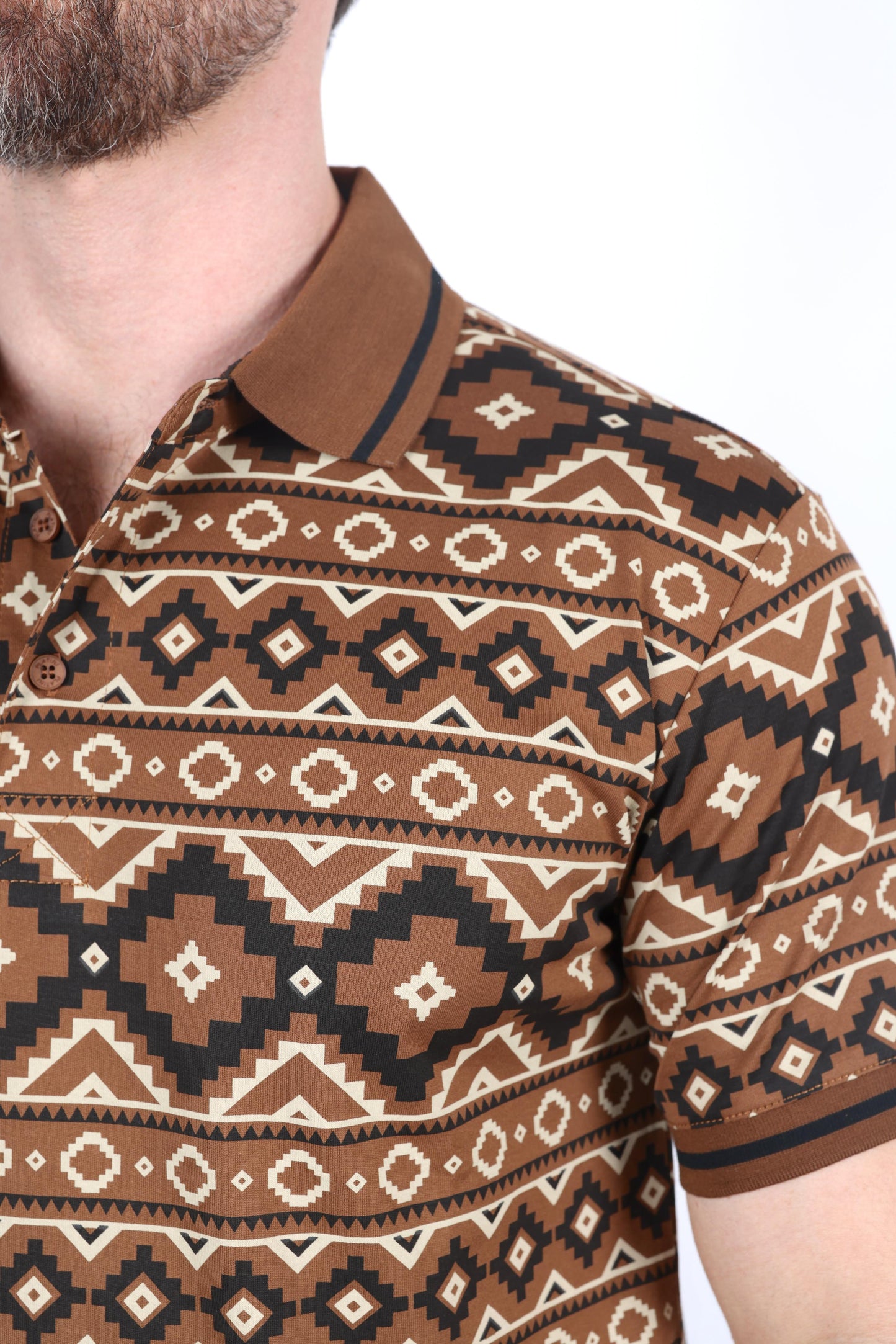 Mens Modern Fit Stretch Cotton Polo with Aztec Print