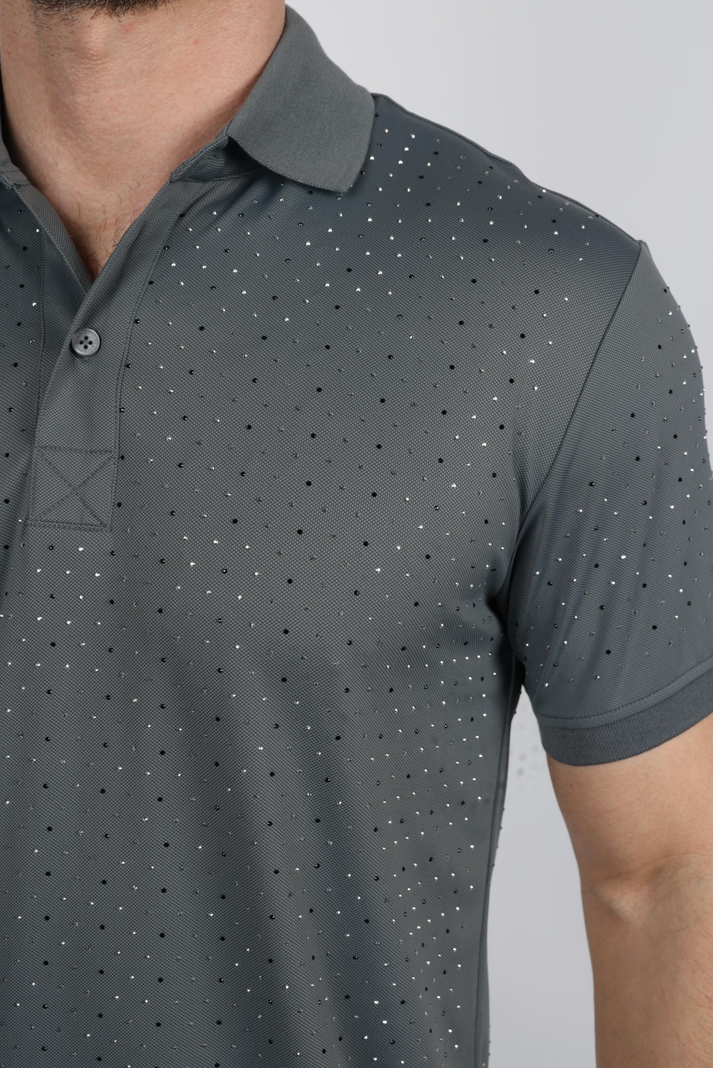 Mens Modern Fit Stretch Full Body Crystals Polo