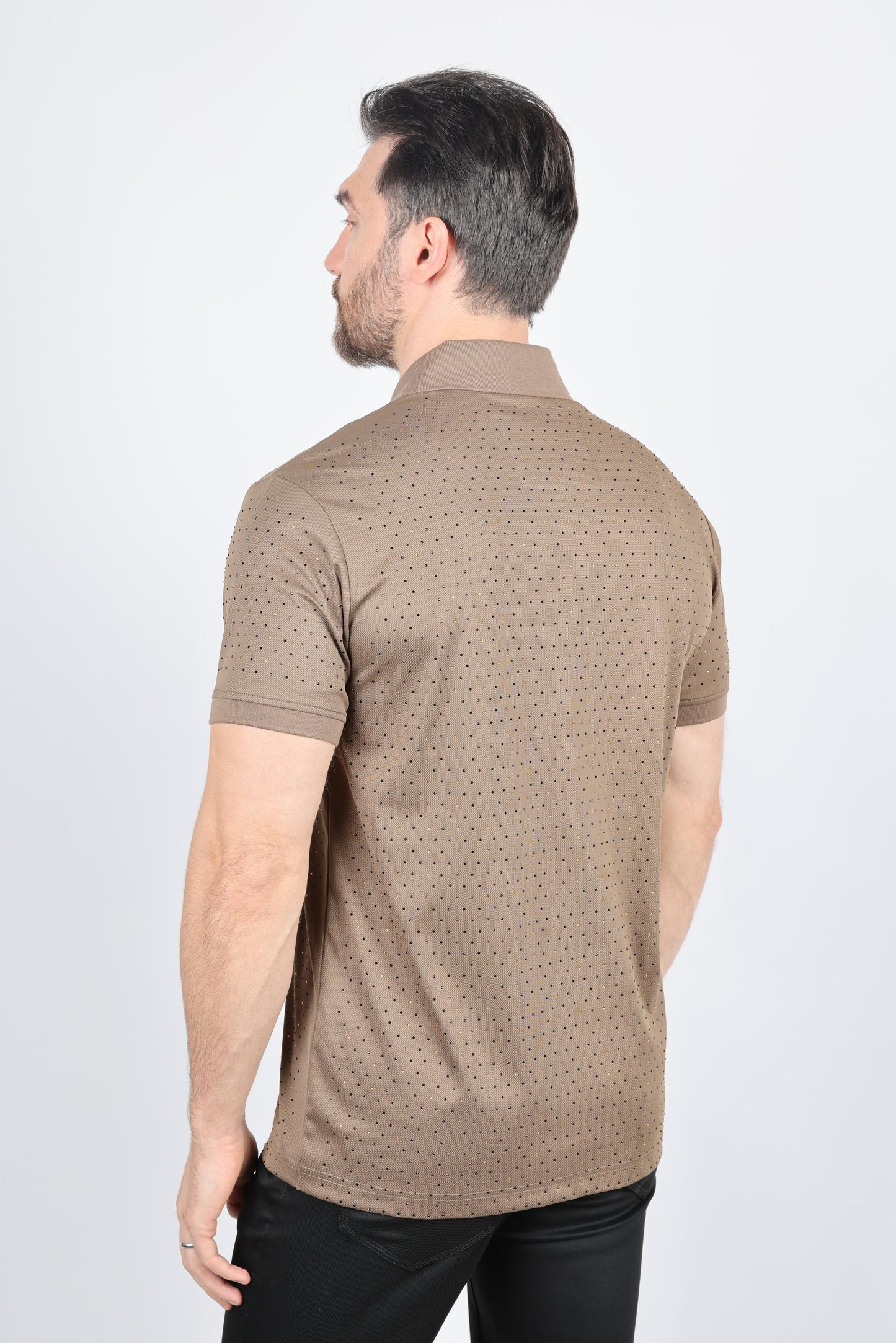 Mens Modern Fit Stretch Full Body Crystals Polo