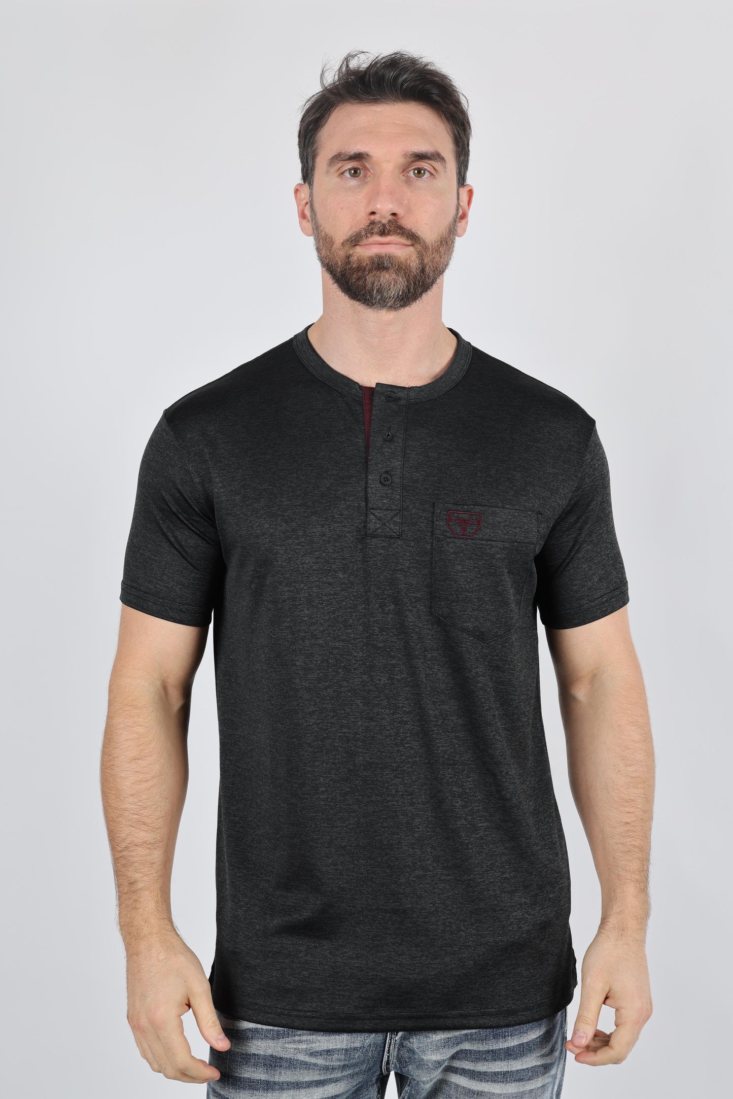 Mens Modern Fit Stretch Henley T-Shirt with Logo