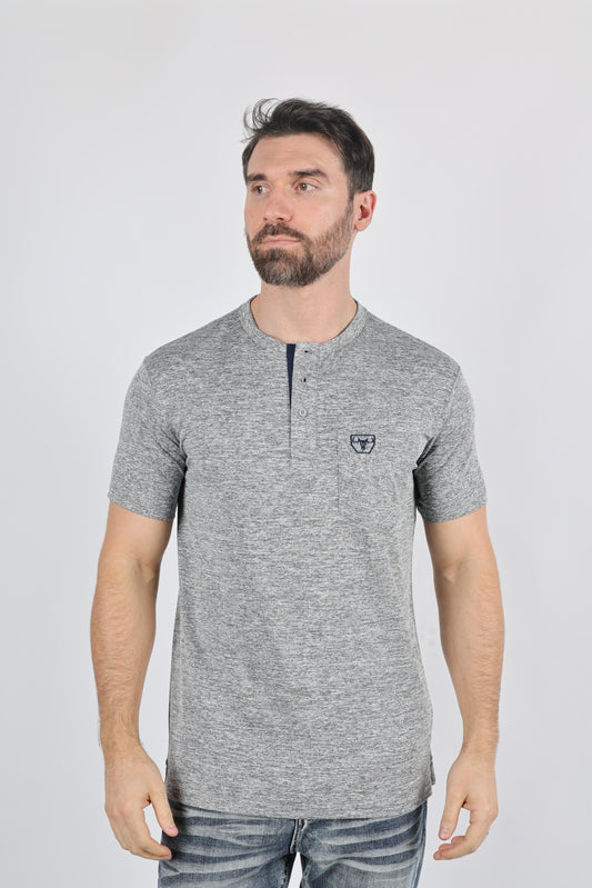 Mens Modern Fit Stretch Henley T-Shirt with Logo