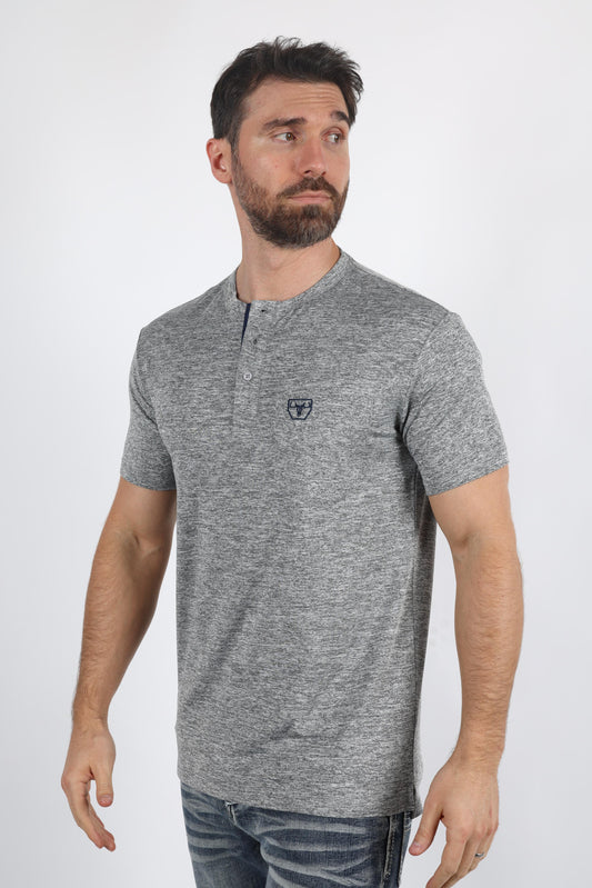 light grey henley logo tee men platini close-up