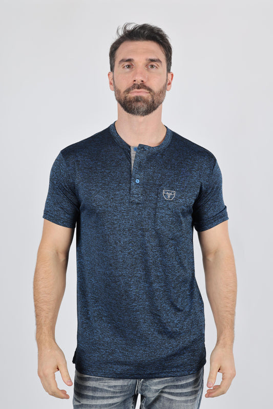 Mens Modern Fit Stretch Henley T-Shirt with Logo