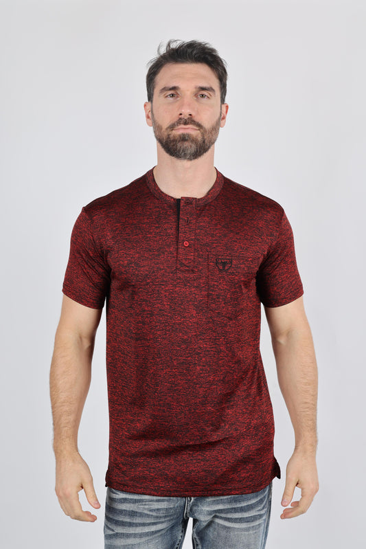 Mens Modern Fit Stretch Henley T-Shirt with Logo