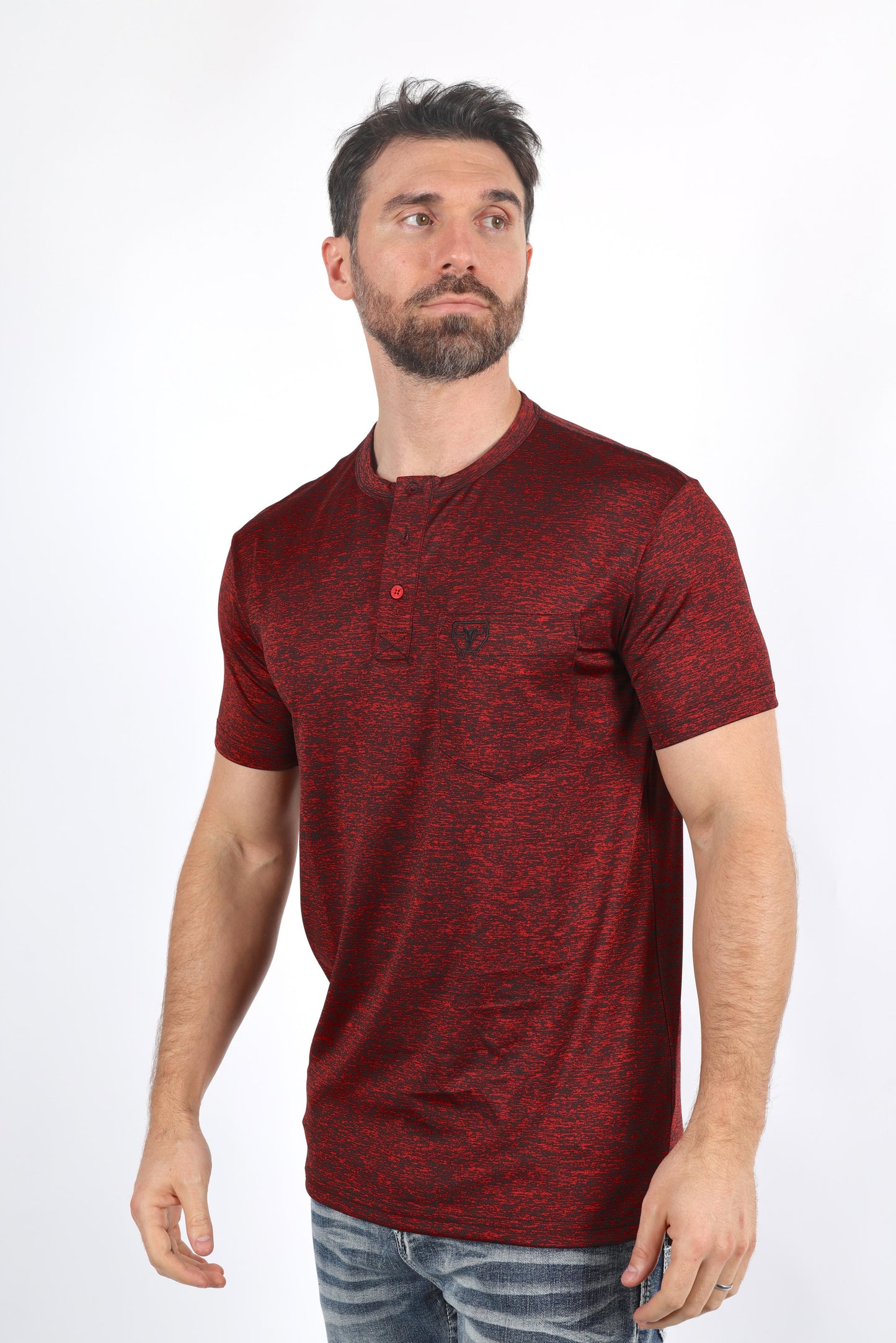 Mens Modern Fit Stretch Henley T-Shirt with Logo