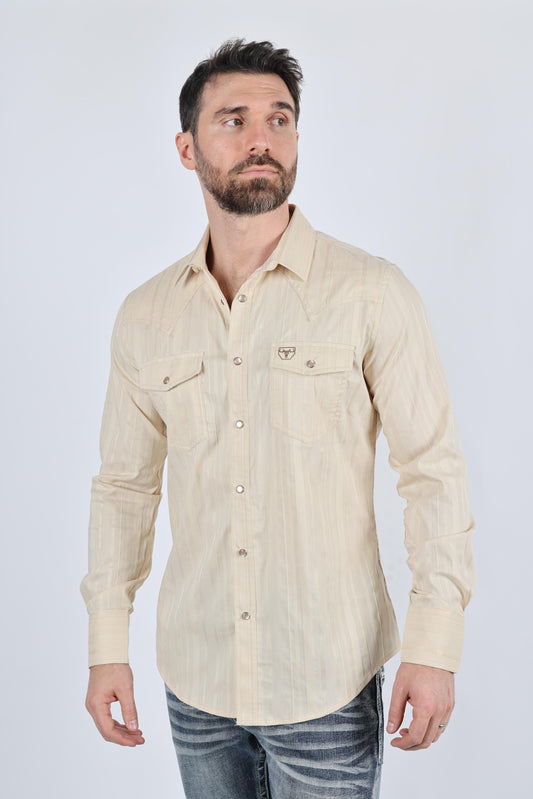 Mens Modern Fit Stretch Lurex Western Long Sleeve Shirt