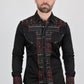 Mens Modern Fit Stretch Multi-Color Aztec Embroidery Shirt