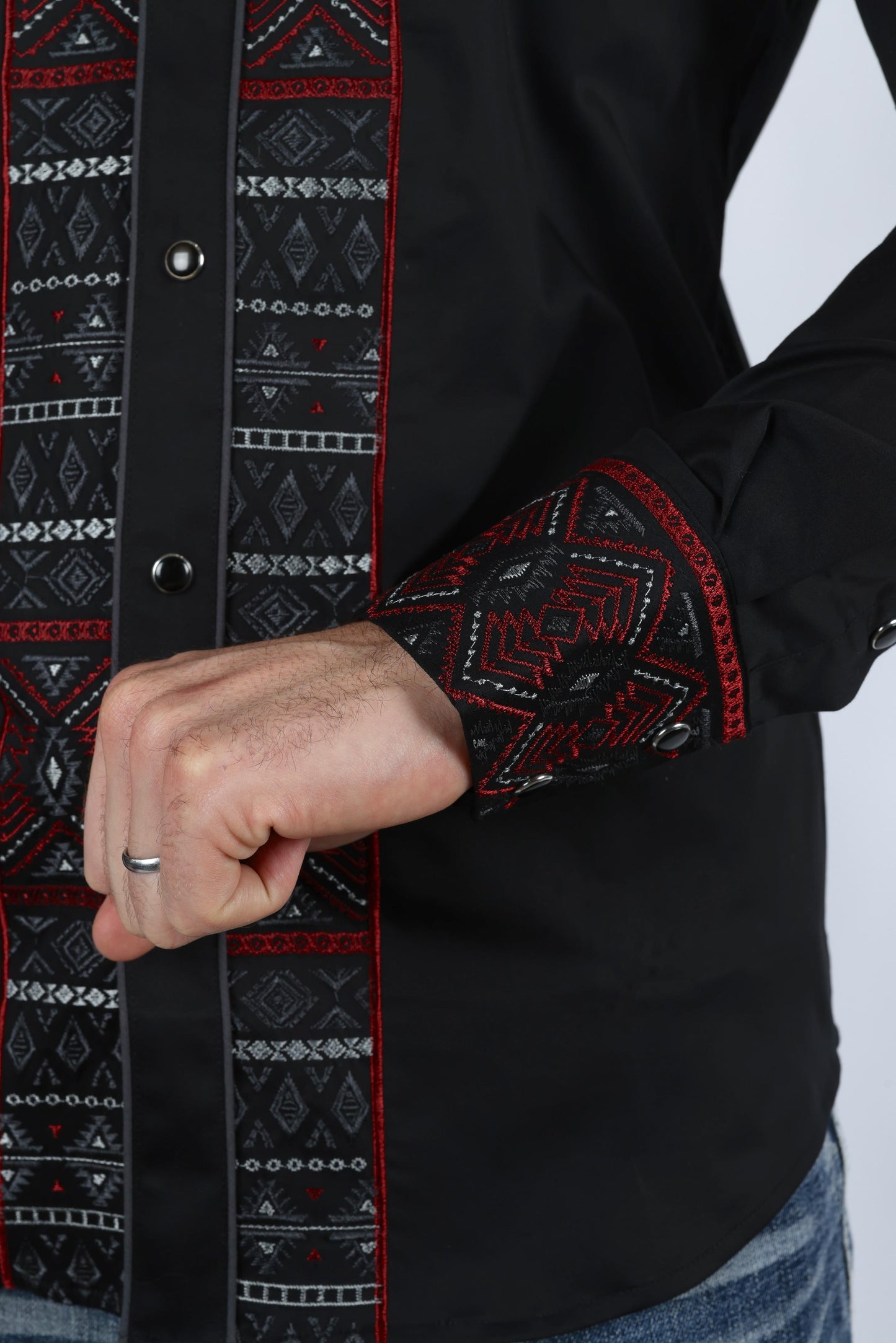 Mens Modern Fit Stretch Multi-Color Aztec Embroidery Shirt