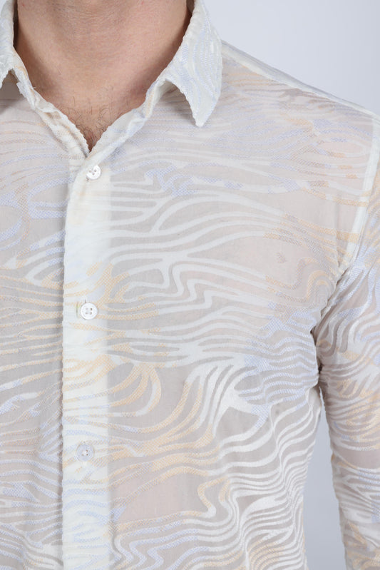 white modern fit stretch velvet shirt men platini close-up