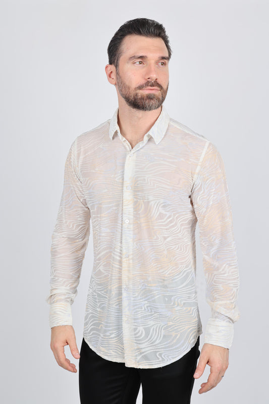 white modern fit stretch velvet shirt men platini back