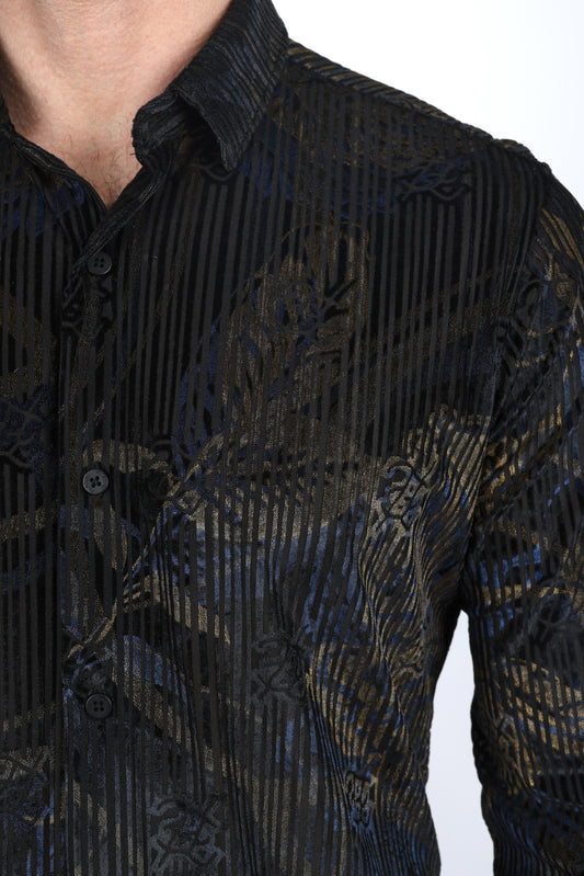 jet black modern fit stretch velvet shirt men platini close-up