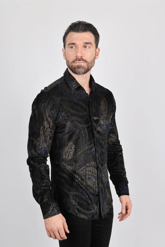 jet black modern fit stretch velvet shirt men platini back