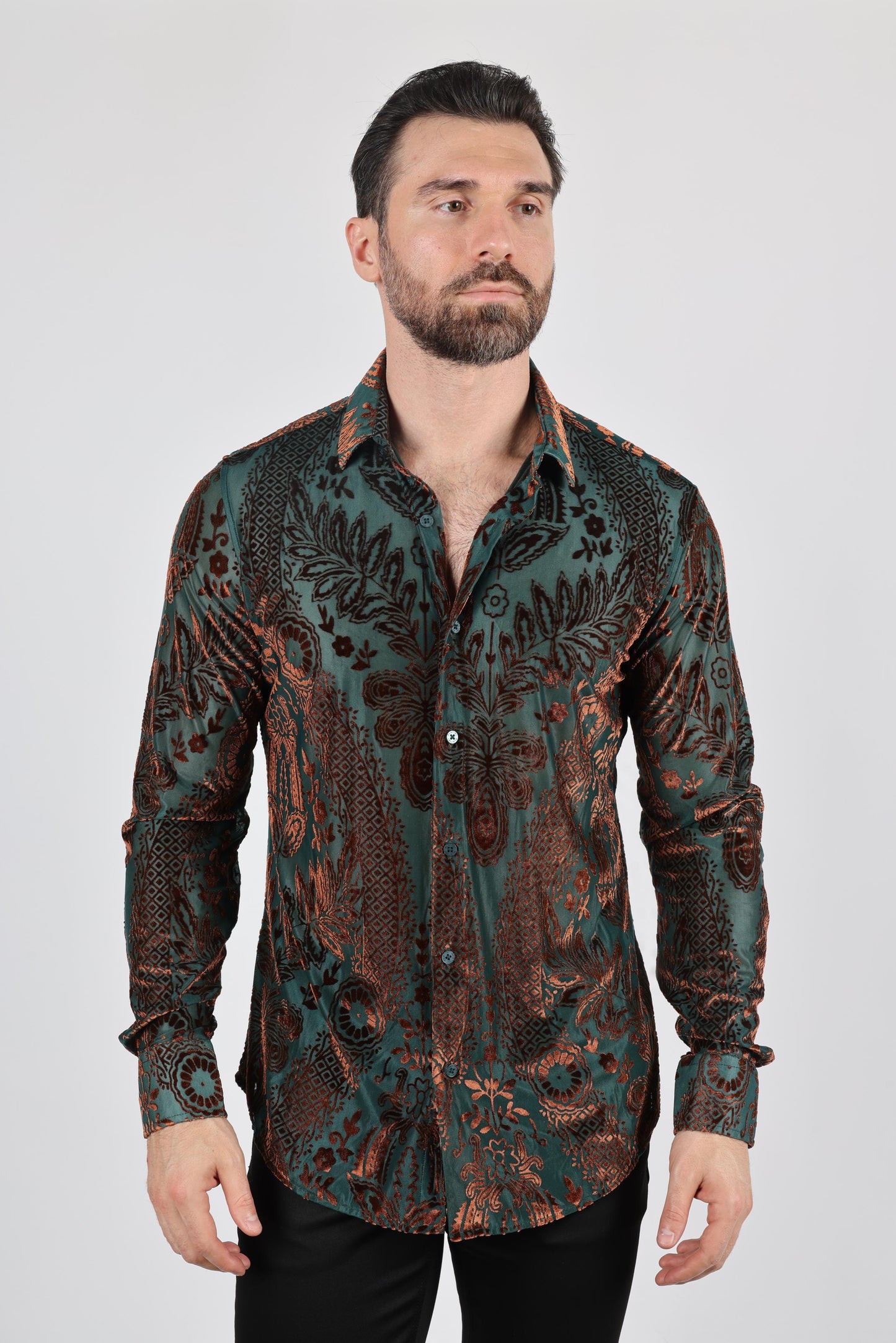 Mens Modern Fit Stretch Velvet Fashion Shirt