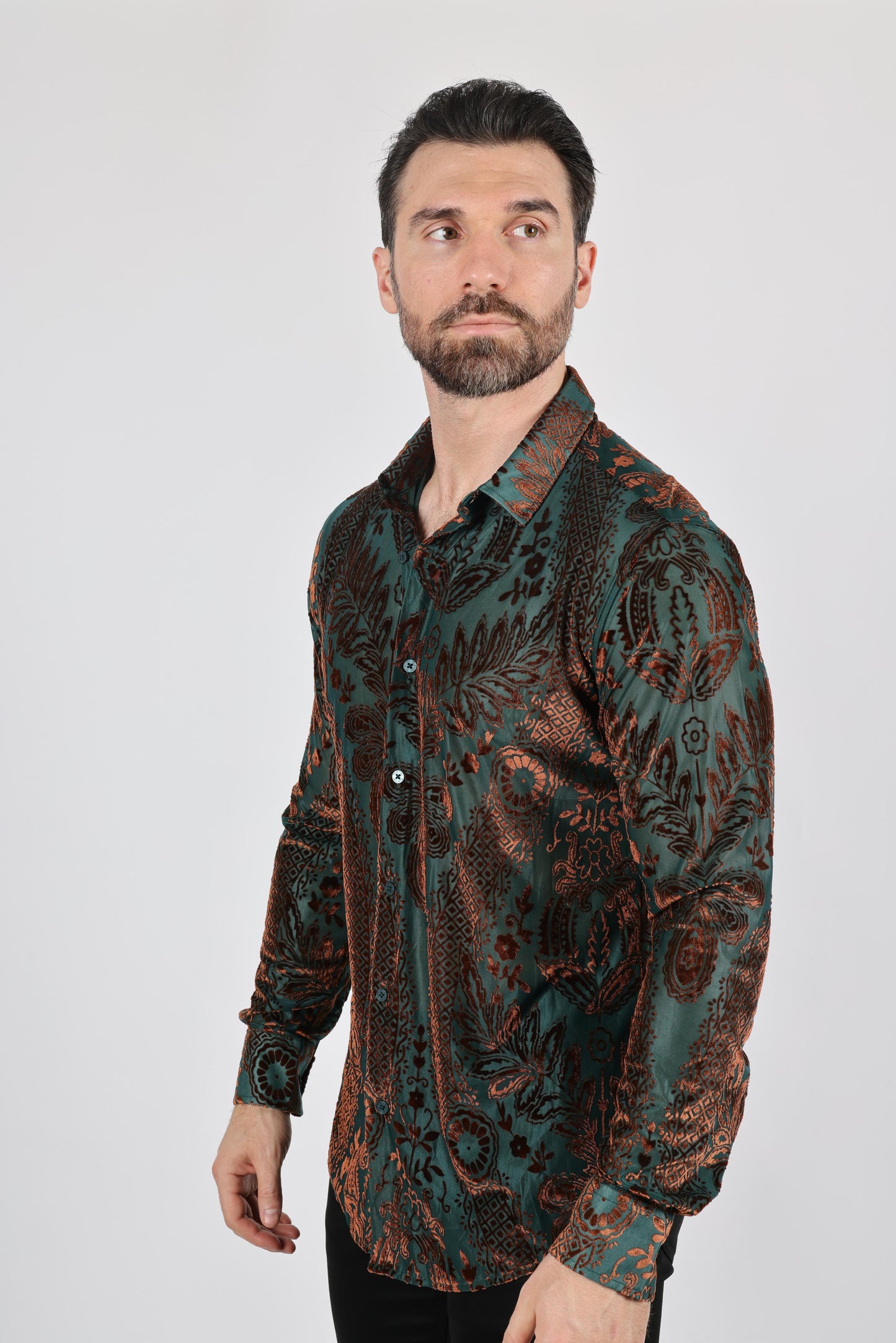 Mens Modern Fit Stretch Velvet Fashion Shirt