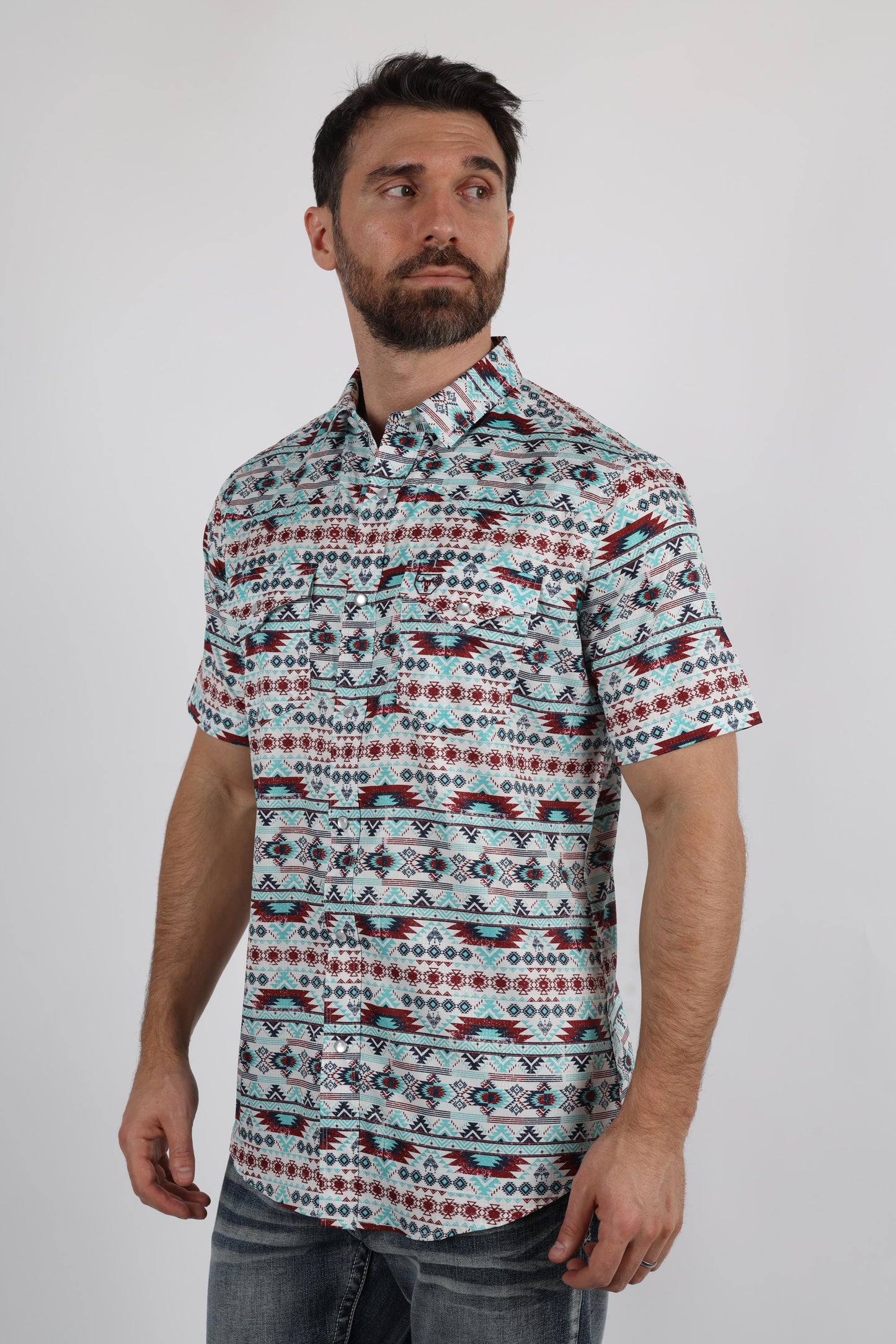Mens Performance Classic Fit Western Short Sleeve Aztec Print Shirt
