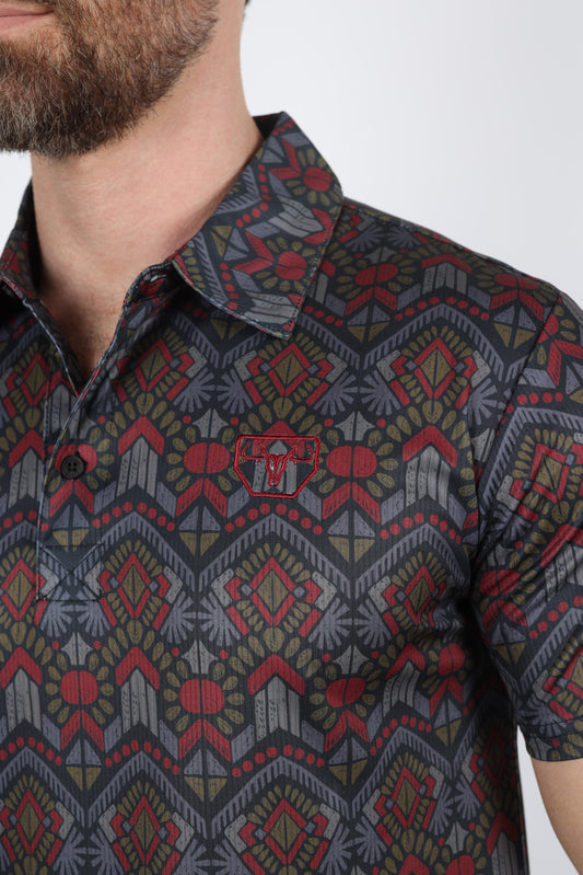 black aztec geometric polo men platini close-up