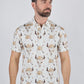 Mens Performance Fabric Modern Fit Stretch Cow Skull Print Polo