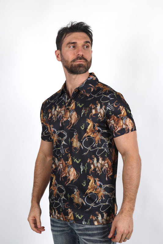 black rodeo scene performance polo men platini back