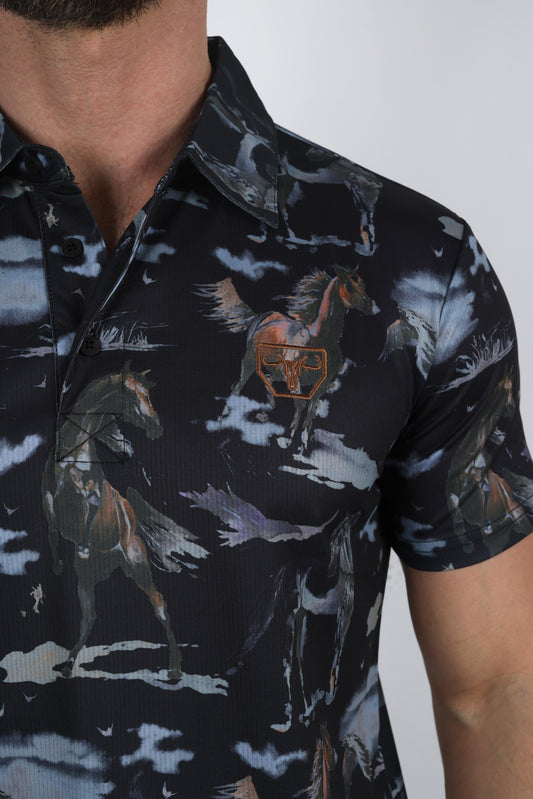black twilight horse performance polo men platini close-up