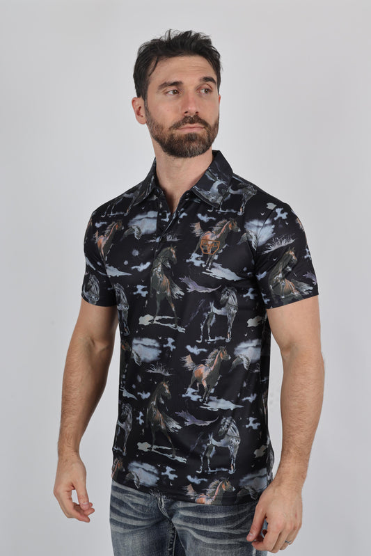 black twilight horse performance polo men platini back
