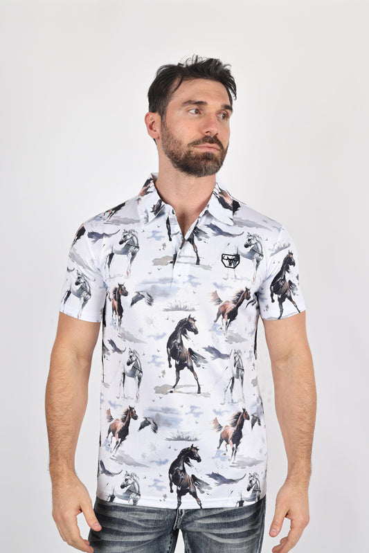 white watercolor horse performance polo men platini side