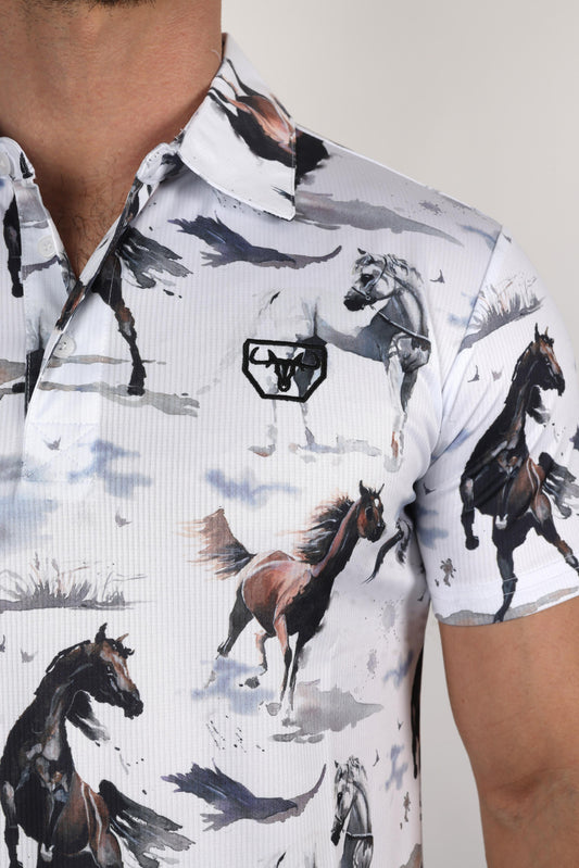 white watercolor horse performance polo men platini back