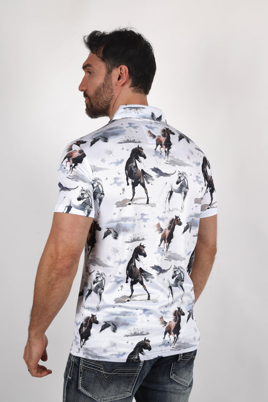 white watercolor horse performance polo men platini close-up