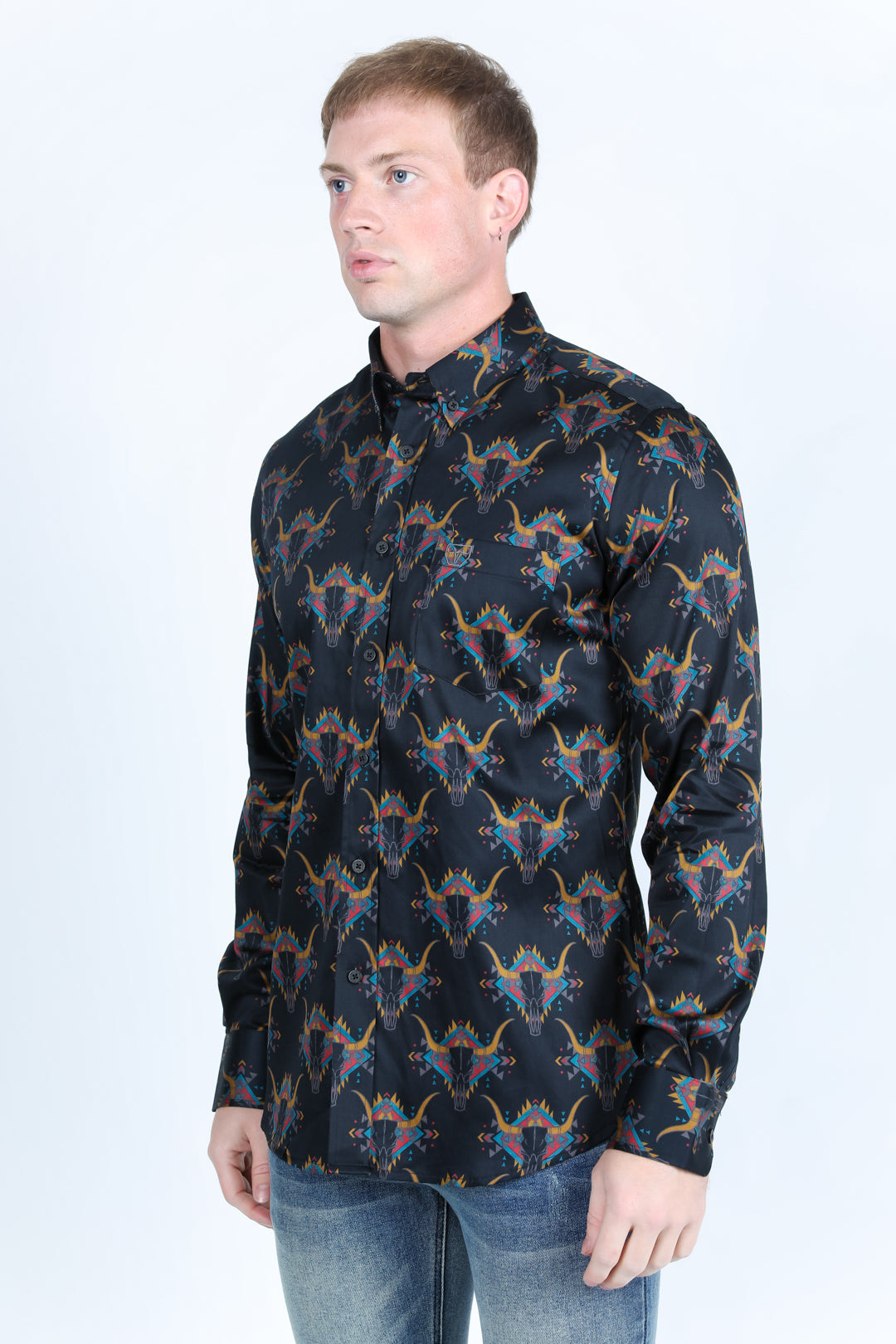 Mens Satin Cotton/Spandex Modern Fit Long Sleeve Shirt