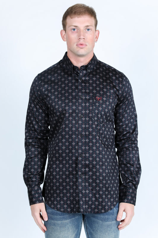 Mens Satin Cotton/Spandex Modern Fit Long Sleeve Shirt