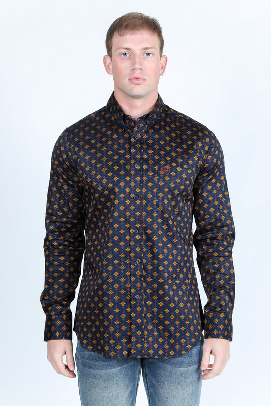 Mens Satin Cotton/Spandex Modern Fit Long Sleeve Shirt