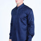 Mens Satin Cotton/Spandex Modern Fit Long Sleeve Shirt - Navy