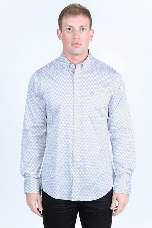 Mens Satin Cotton/Spandex Modern Fit Long Sleeve Beige Shirt